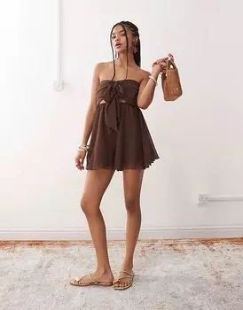Пляжный шифоновый комбинезон Miss Selfridge с завязками спереди шоколадного цвета