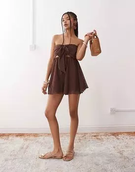 Пляжный шифоновый комбинезон Miss Selfridge с завязками спереди шоколадного цвета