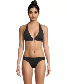 Пляжный топ BECCA Modern Edge Rib Mira Buckle Halter Top, черный
