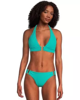 Пляжный топ BECCA Modern Edge Rib Mira U Buckle Halter Top, цвет Peacock