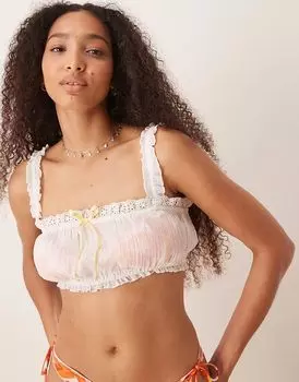 Пляжный топ-бралетт с рюшами ASOS DESIGN белого цвета