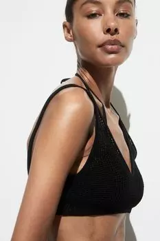 Пляжный топ из ажурной вязки H&M, черный