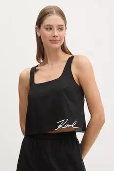 Пляжный топ из хлопка Karl Lagerfeld, черный