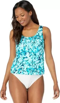 Пляжный топ L.L.Bean BeanSport Scoop Neck Tankini Top Print, цвет Classic Teal Blue Camo