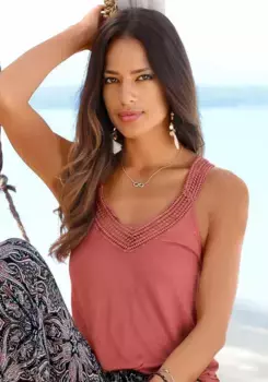 Пляжный топ LASCANA, с кружевными бретелями крючком, летний женский топ, цвет Rost