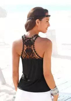 Пляжный топ LASCANA с кружевом крючком и воротником-хомутом спереди, черный