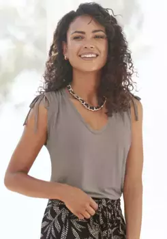 Пляжный топ LASCANA, с рюшами на плечах, удобный женский топ, облегающий фигуру, коричневый