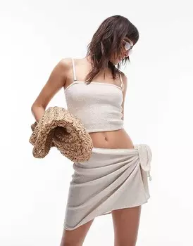 Пляжный топ на бретельках с присборками Topshop из мятого льна