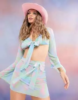 Пляжный топ с длинными рукавами и завязками спереди ASOS пастельного камуфляжного принта