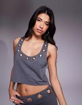 Пляжный топ South Beach с люверсами серого цвета