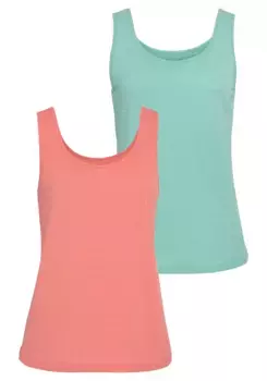 Пляжный топ Vivance "с лямками, круглый вырез" (упаковка, 2 шт.), из креп-ткани без глажки, цвет Apricot, Trkis