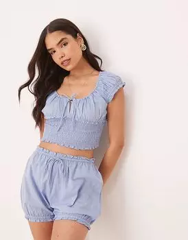 Пляжный укороченный топ Aray со сборками, темно-синего цвета