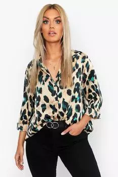 Плюс атласная рубашка с леопардовым принтом boohoo, черный