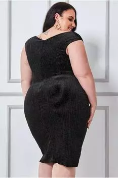 Плюс блестящие миди с открытыми плечами Goddiva, черный