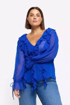 Плюс блузка с рюшами River Island, синий