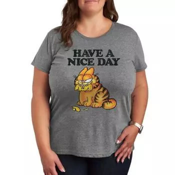 Плюс футболка ретро с надписью "Garfield, хорошего дня" Licensed Character, серый