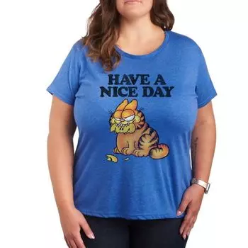 Плюс футболка ретро с надписью "Garfield, хорошего дня" Licensed Character, синий