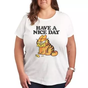 Плюс футболка ретро с надписью "Garfield, хорошего дня" Licensed Character, белый