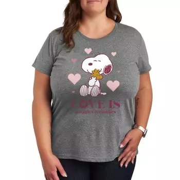Плюс футболка с графическим принтом «Peanuts Snoopy & Woodstock» Licensed Character, серый