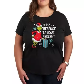 Плюс футболка с рисунком Dr. Seuss The Grinch Presence Present Licensed Character, черный