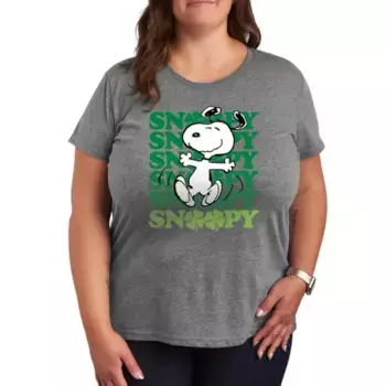 Плюс футболка с рисунком танца «Peanuts Snoopy Clover» Licensed Character, серый