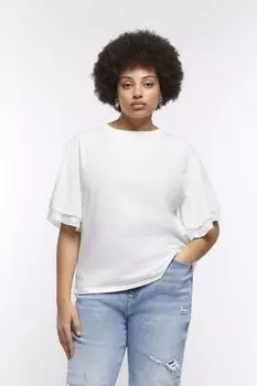 Плюс футболка с тканевыми рукавами River Island, белый