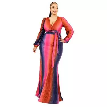 Плюс комплект из 2-х частей макси-юбки в градиентную полоску FASHNZFAB, цвет pink/navy/rust