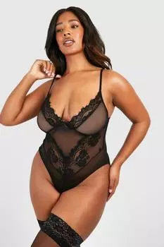 Плюс кружевное боди boohoo, черный