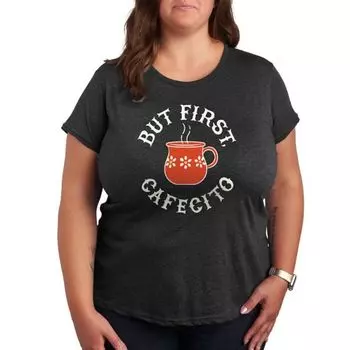 Плюс, но сначала футболка с графическим принтом Cafecito Licensed Character, серый