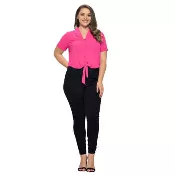 Плюс однотонный шифоновый топ с завязками спереди и короткими рукавами FASHNZFAB, фуксия