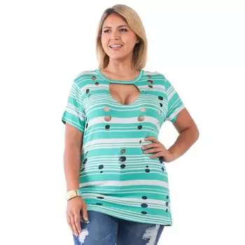 Плюс полосатый и потертый топ с вырезом FASHNZFAB, цвет mint