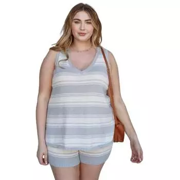 Плюс полосатый трикотажный топ без рукавов и комплект шорт FASHNZFAB, цвет heather grey