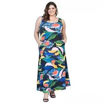 Плюс размер 24Seven Comfort Apparel Платье макси без рукавов с цветочным принтом и карманами, цвет Black Multi