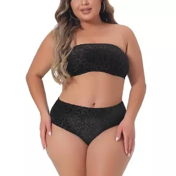 Плюс размер 2 шт. бандо бикини для женщин бархатный леопардовый купальник с высокой талией купальные костюмы Agnes Orinda, черный