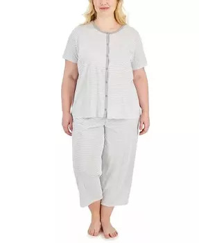 Плюс Размер 2 шт. Хлопковый укороченный пижамный комплект Charter Club, серый