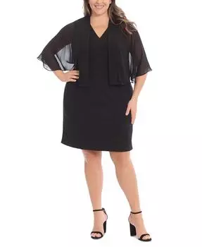 Плюс Размер 2 шт. Шифоновый жакет & Комплект платья-футляра London Times, черный