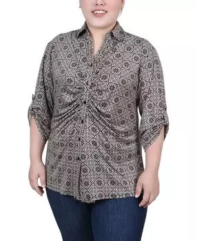 Плюс размер 3/4 roll tab с рюшами спереди NY Collection, мульти