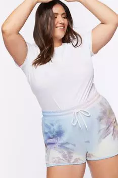 Плюс размер Active Шорты с рисунком пальмы Forever 21, синий