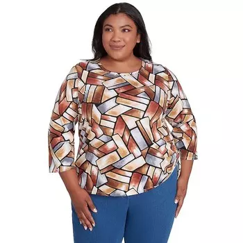 Плюс размер Alfred Dunner Футболка с цветными блоками и короткими рукавами, цвет Multi Neutral