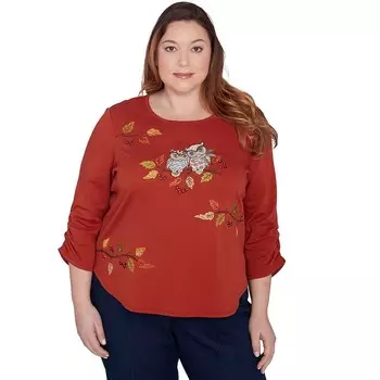 Плюс размер Alfred Dunner Nuzzling Owls Топ со сборками и рукавами, цвет Terracotta