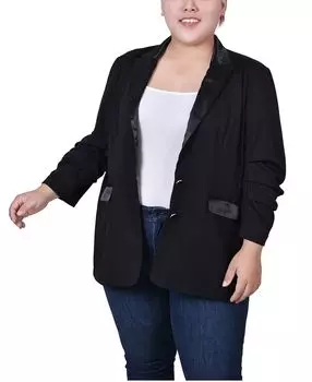 Плюс размер атласная куртка с длинными рукавами и лацканами NY Collection, черный