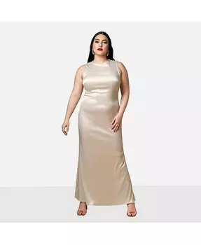 Плюс размер Атласное платье-комбинация с пуговицами и тюльпанами на плечах Rebdolls, белый