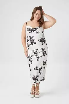 Плюс размер Атласное платье-миди с цветочным принтом Forever 21, серый