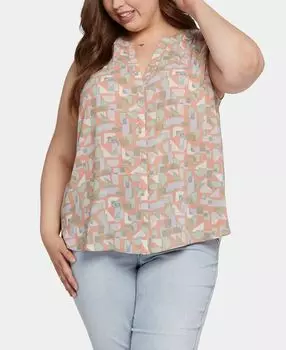 Плюс размер блуза без рукавов с защипами NYDJ, мульти