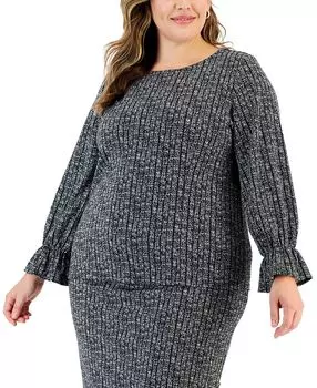 Плюс размер блузка с расклешенными манжетами и вырезом лодочкой с принтом Kasper, мульти