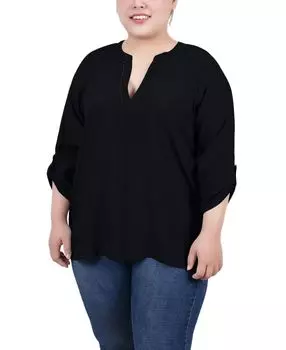 Плюс размер блузка с разрезом шеи и рукавами реглан NY Collection, черный