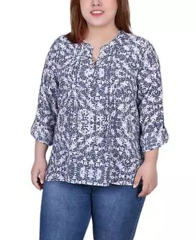 Плюс размер блузка с рукавом 3/4 с выступом на пуговицах топ NY Collection, мульти