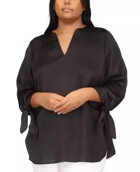 Плюс размер блузка с завязками на манжетах и ​​рукавами 3/4 Michael Kors, черный