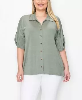 Плюс размер campshirt топ с короткими рукавами и закатанными язычками COIN 1804, мульти