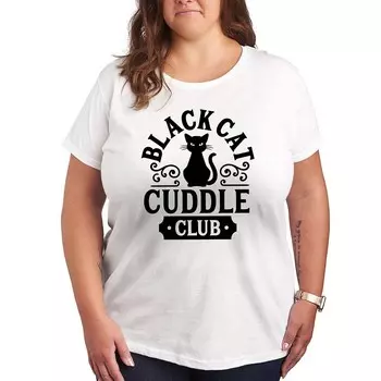 Плюс размер Черная футболка с рисунком Cat Cuddle Club Licensed Character, белый